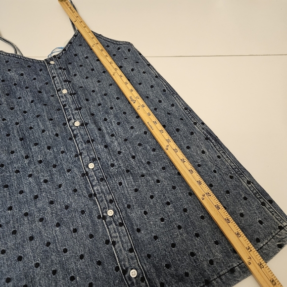 DL1961 Eilis Sleeveless Denim Dress Blue Polka Dot Layering V-Neck Embroidered - Picture 10 of 14